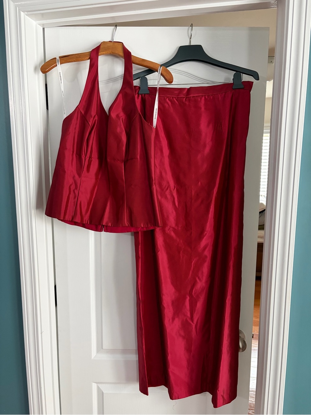 Red Satin Halter Top and Skirt Set